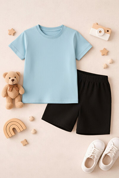 SPORTİVEA %100 PAMUK Çocuk Cepli Şort ve %100 PAMUK Çocuk Tişört/T-shirt Takımı