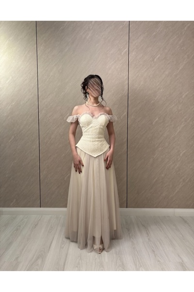 elin فستان سهرة ناعم اوف شولدر