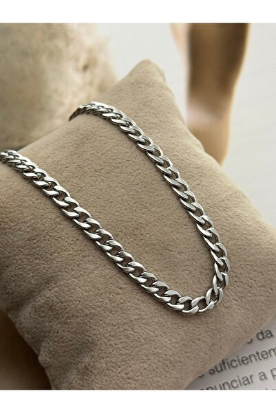 roshel Tarnish Resistant Steel Kuba Chain Silver Color Gourmet Necklace 45 Cm...