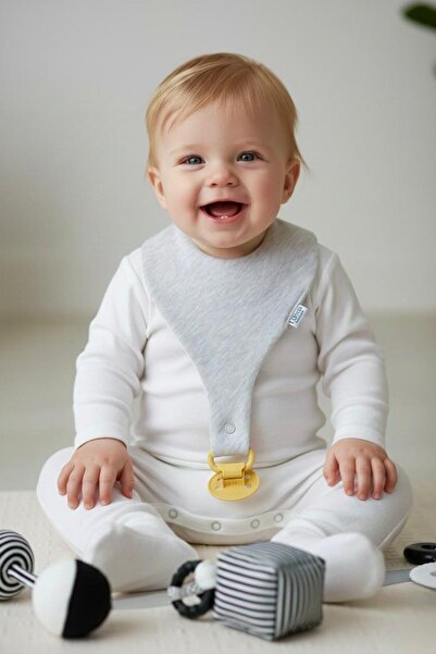 Lumos Trade Emzik Tutucu Mama Önlüğü - Düz Gri Renk %100 Pamuk Kumaş Çift Kat...