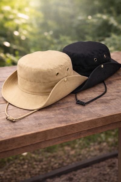 REBBEX 2-Pack Safari Hats, Black-Beige, Unisex, Adjustable, Comfortable to We...