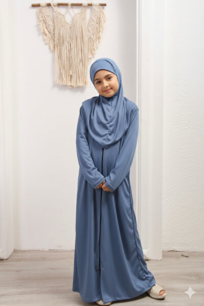 Defkay Kız çocuk fermuarlı namaz elbisesi modern düz