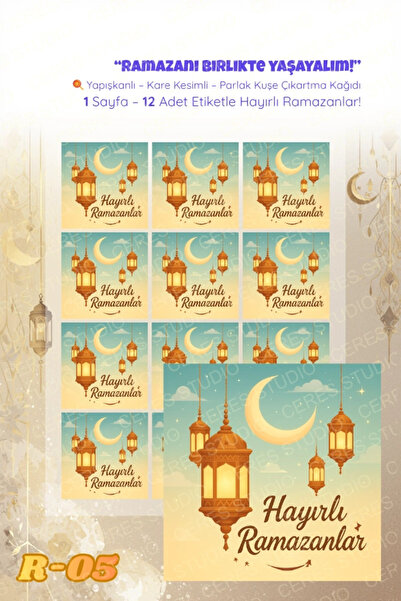 Ceres Studio Ramazan Sticker Seti R-05 12 Adet Etiket | Yapışkanlı, Parlak Ku...