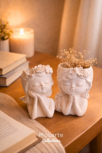 Mosarte تمثال فتاة بتصميم حكايات خرافية - قطعة ديكور / مزهرية (قطعتان)