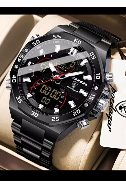 POEDAGAR Digital Analog Metal Sports Men's Wristwatch