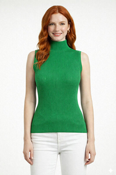 Neden Tekstil Turtleneck Ribbed Sleeveless Knitwear Blouse