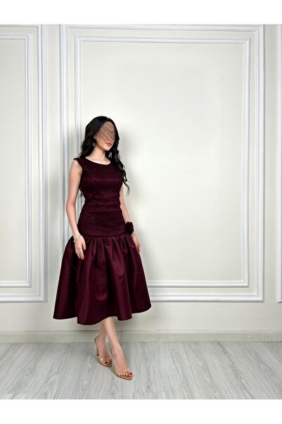 elin فستان سهرة قصير برغندي