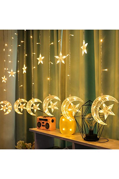Yellowtech Ay Yıldız PerdeLed 8 Modlu Hilal Yıldız Figürlü Fişli Eklemeli GünIşığı Dekoratif Ramazan Aydınlatma