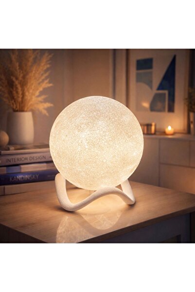 Basart 3D Tasarım Ay Küre Gece Lambası -Premium Dekoratif Mood Aydınlatma - Ö...