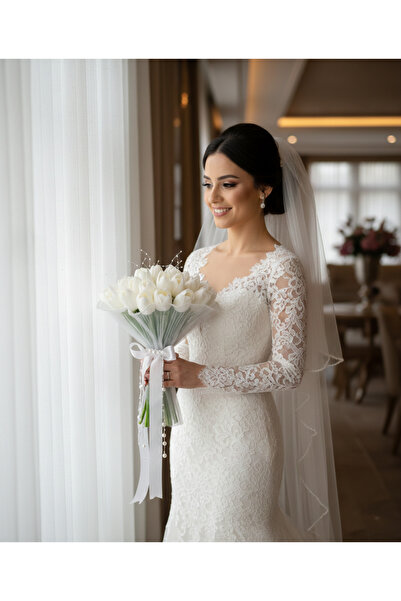 mtemin İncili Tüllü Islak Lale Gelin Buketi - Lale Gelin Çiçeği - Islak Lale ...