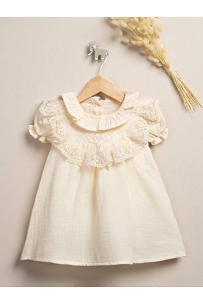 Lumbi Baby Muslin Fabric Collar Detailed Short Sleeve Princess Dress
