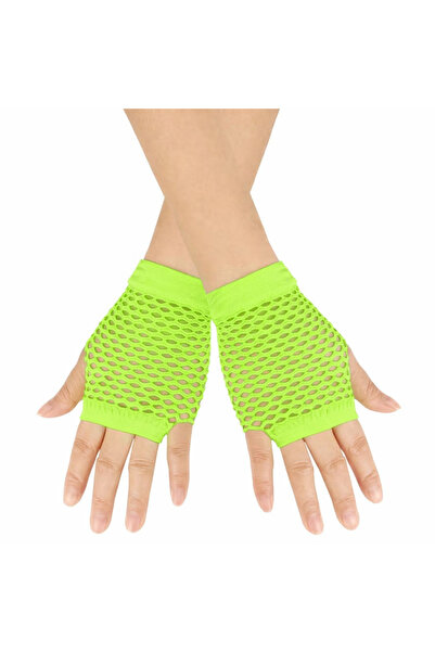 Epilons 80S 90S Retro Neon Green Mesh Fingerless Short Gloves 11 cm Zenvia-Tg...