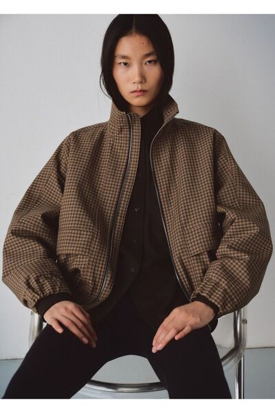MANGO Woman Houndstooth jacket with high collar