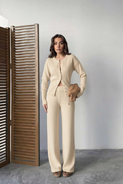 URİS Women's Anthracite Snap Detailed Cardigan and Trousers Two-Piece Knitwea...