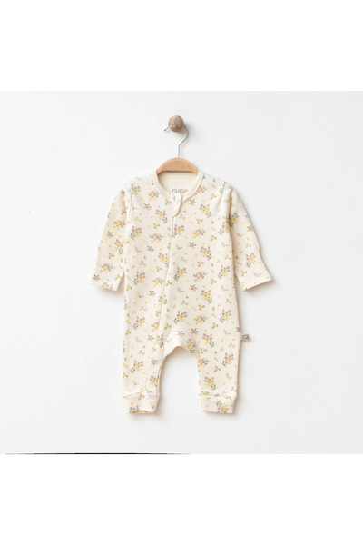 QBABY %100 Pamuklu OEKO-TEX Sertifikalı Unisex Bebek Çiçekli Fermuarlı Tulum ...