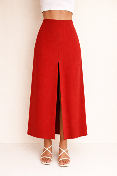 AL&SU BUTİK Γυναικεία μακριά μολυβιοειδής φούστα με σκίσιμο μπροστά