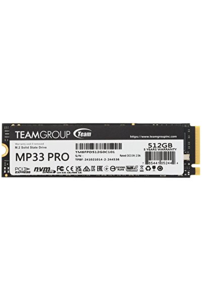 TEAM Mp33 Pro 512Gb 3400-2600Mb/S M2 Pcie Gen3 Nvme Ssd