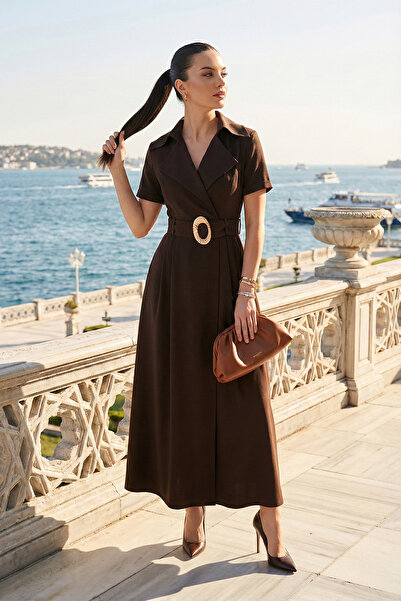 Lela Regular Fit Double-Breasted Collar Belt Detailed Dress Dress 6922332