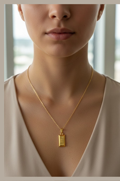 norayn Kadın Altın Renk Kolye Külçe Altın Figürlü Işıltılı Tasarım Kolye