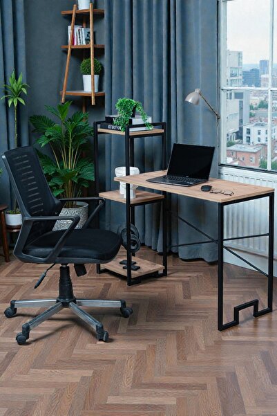 HCAtölye Ahşap Atölyesi Raflı Çalışma Masası Metal Gövde Ahşap Raflı Dekorati...