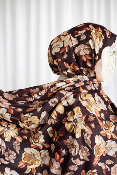 MAHZA DESIGN Çiçek Desen Bambu Kraş Şal Kahve