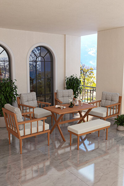 Kaktüs Avm Preda Serisi Masif Fırınlanmış Gürgen Ahşap Bahçe Balkon Takımı 1+...