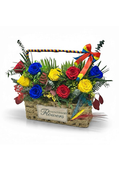 Eventissimi Aranjament floral tricolor cu trandafiri criogenati si plante sta...