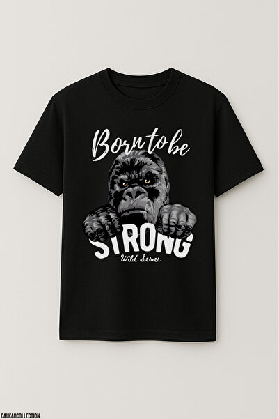CALKARCOLLECTION Unisex Oversize Born to Be Strong Gorilla Tshirt