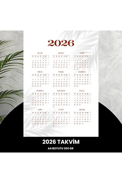 Fırsatkolik Calendar 2026 Premium A4 300 Gr Digital Printing White Burgundy