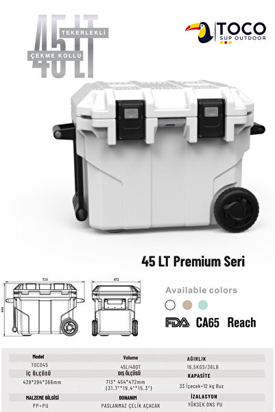 TocoSupOutdoor 45 LT Premium Taşınabilir Tekerlekli Soğutucu Kamp Buzluğu 45 ...
