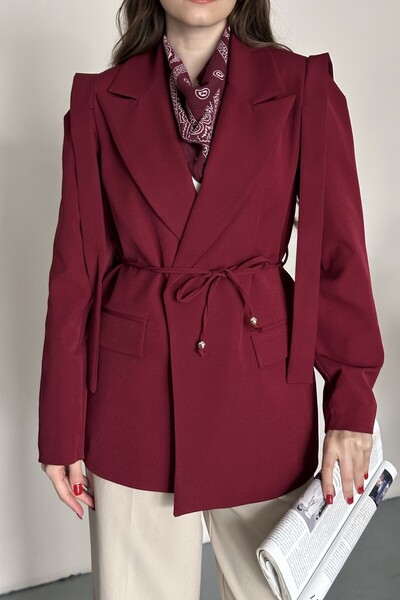 moda armanc Women's Belted Shoulder Detail Blazer Jacket - Casual Modern Design