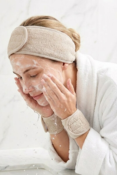 Valmia Home 3'lü set Yumuşak Dokulu Yüz Yıkama Bilekliği ve Saç Bandı Seti - ...