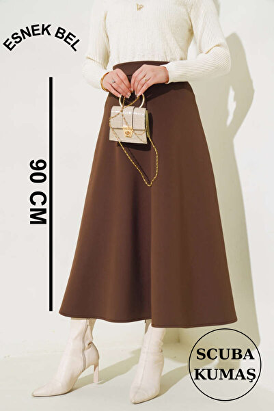 MODA BORSASI Women's Puff Scuba Hijab Black Flared Skirt