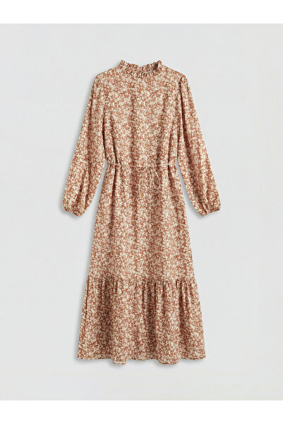 LC Waikiki LCWAIKIKI Κλασικό Μικτό Φόρεμα με Βολάν ψηλός λαιμός Με σχέδιο Katkat