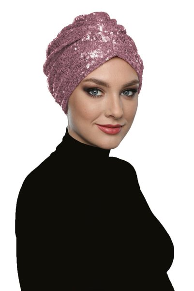 elysianfidan Sequined Lined Powder Ready-made Hijab Hijab Evening Dress Bonnet