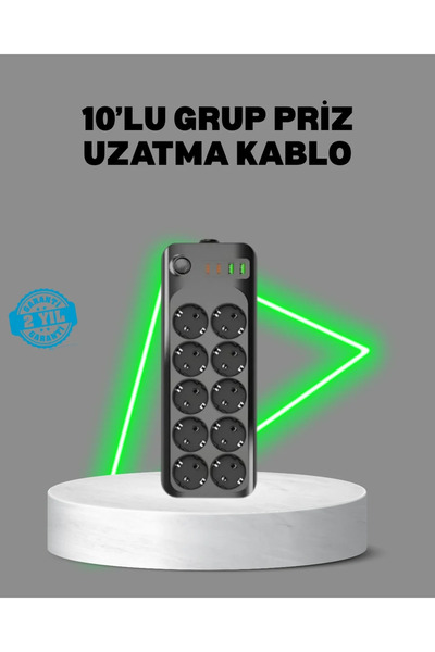 Fırsatkolik Termal Akım Korumalı 10’lu Grup Priz Usb Type-c Hızlı Şarj 2500w ...