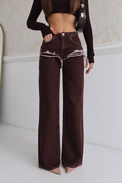 DENİKK Trend Special Design Wide Leg Jean Ripped Detail Pants-Custom Design W...