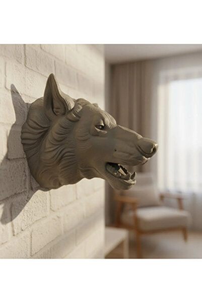 Fırsatkolik Gray Wolf Wall Figurine Strong Detailed Decorative Design 25X19 cm
