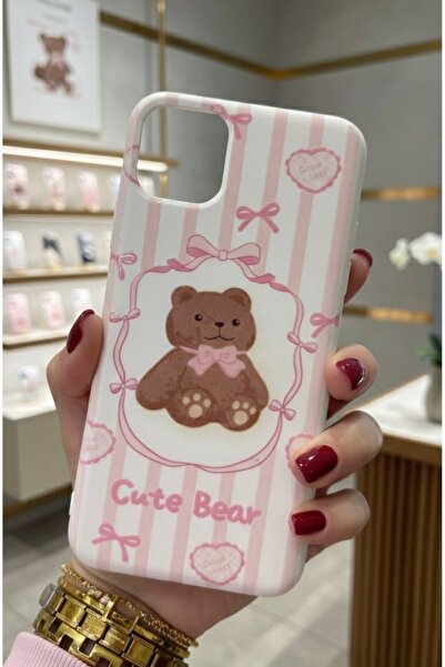 OVADA İphone 11 Uyumlu Ayıcık Ve Kurdele Desenli Silikon Telefon Kılıfı