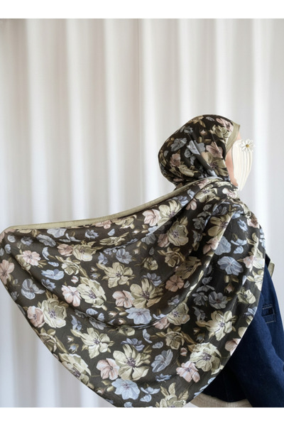MAHZA DESIGN Çiçek Desen Bambu Kraş Şal Yeşil