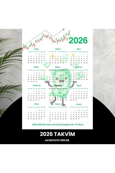 Fırsatkolik تقويم 2026 بريميوم A4 300 جرام طباعة رقمية باللون الأخضر
