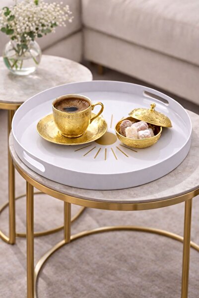 SPLASH 35 CM Yuvarlak Desenli Sunum Tepsisi Çay Tepsisi Kahve Tepsisi Dekorat...