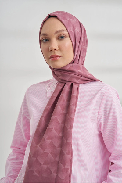 ARMANDA Cotton Monogram Geometric Pattern Shawl 3120 - 238 Dried Rose