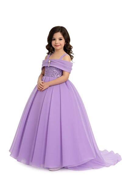 Tarz Çocuk Kız Çocuk Lila Tarlatanlı Abiye Elbise – Fiyonklu Prenses Model