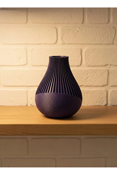 Fırsatkolik Purple Striped Decorative Vase 11 cm Modern Design Accessory