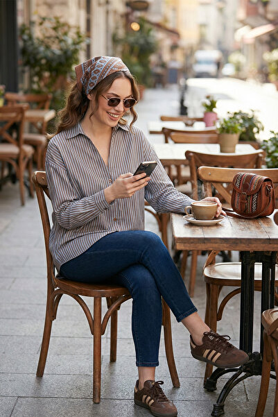 Lela Striped Oversize Fit Classic Collar Long Sleeve Shirt Shirt 6925475