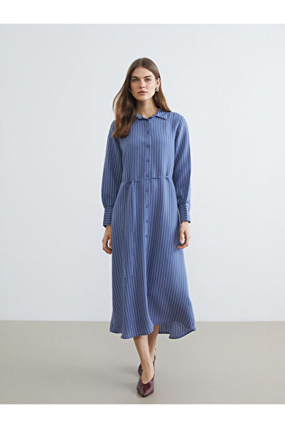 LC Waikiki Sparkling Choices Striped Belted Poplin Shirt Dress from Shining S...