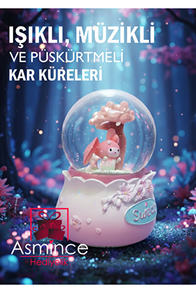 asmince Işıklı Müzikli Püskürtmeli Büyük Boy Kar Küresi Özel Tasarım Harika b...