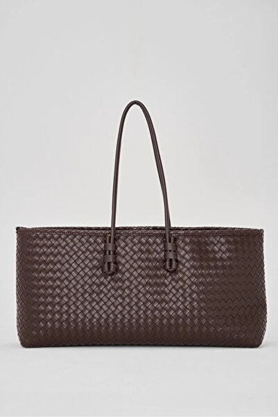 MISS IPEKYOL Knitted Textured Zippered Tote Hand and Shoulder Bag