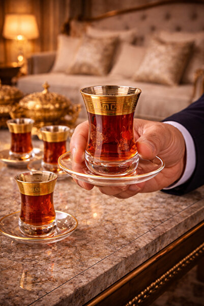 BYART Luxurious 6-piece Turkish tea set with saucers – elegant design with a ...